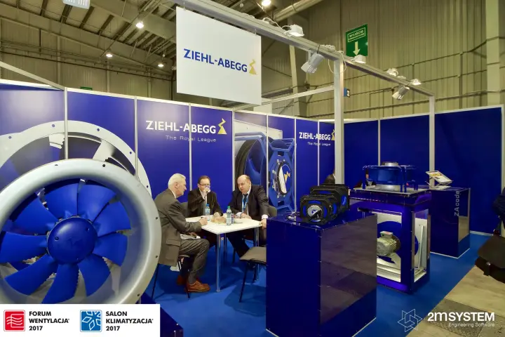 Ziehl-Abegg axial fan in front of the stand meeting table at Forum Wentylacja 2017