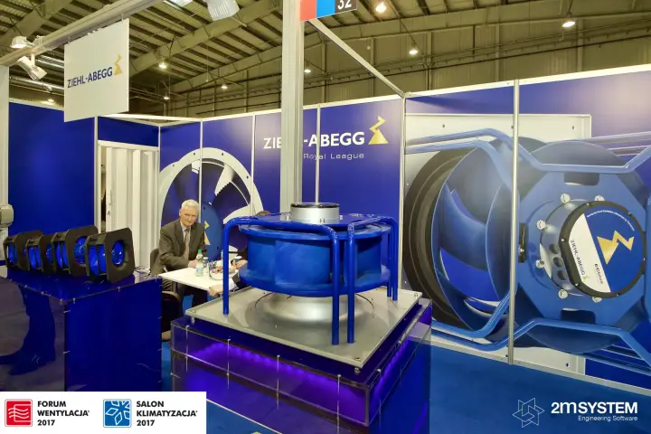 Ziehl-Abegg plug fan on an illuminated plinth at stand 32 at Forum Wentylacja 2017