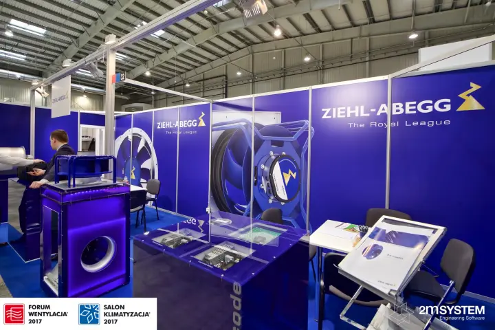 Ziehl-Abegg stand with backlit fan plinth and control electronics display