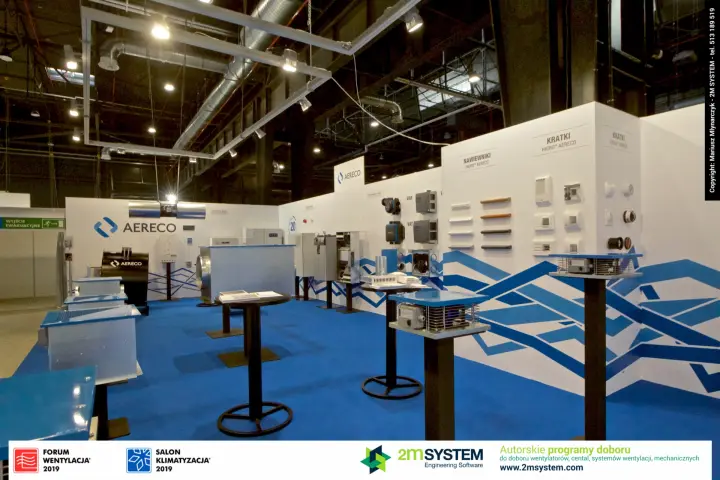 Aereco stand with Higro air inlets and grilles on white walls at Forum Wentylacja 2019