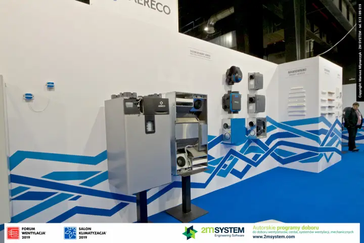 Aereco ventilation unit shown closed and with open casing at Forum Wentylacja 2019