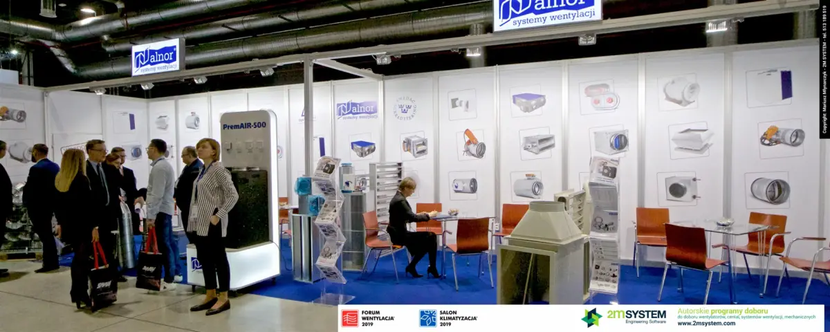 Alnor stand with PremAIR-500 unit and product image panels