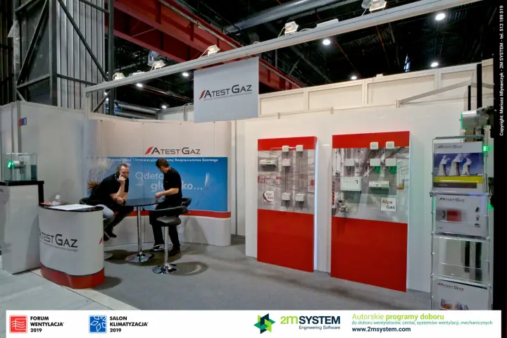 Atest Gaz gas detection system boards on a red and white stand