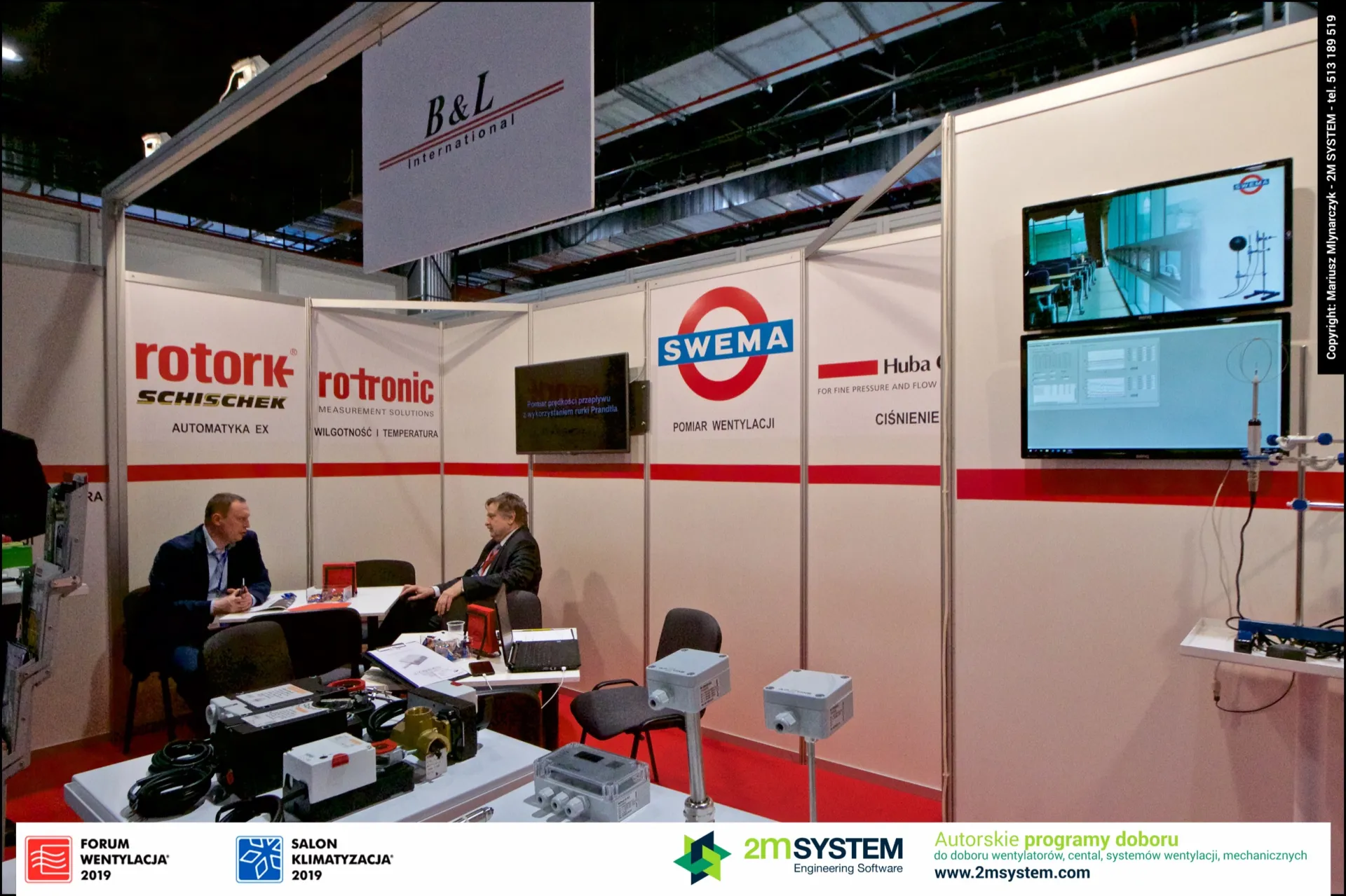 B&L International stand with sensors and actuators on display tables at Forum Wentylacja 2019