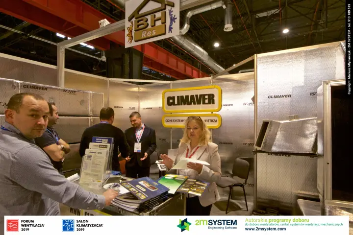 BH-Res stand lined with Climaver duct panels and a yellow Climaver sign at Forum Wentylacja 2019