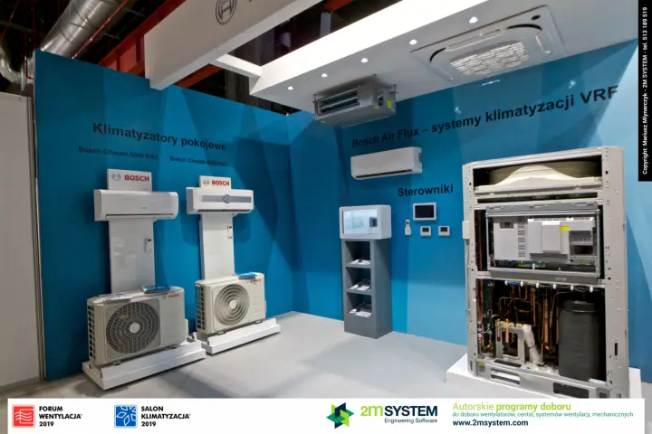 Bosch room air conditioners and an opened Air Flux VRF outdoor unit at Forum Wentylacja 2019