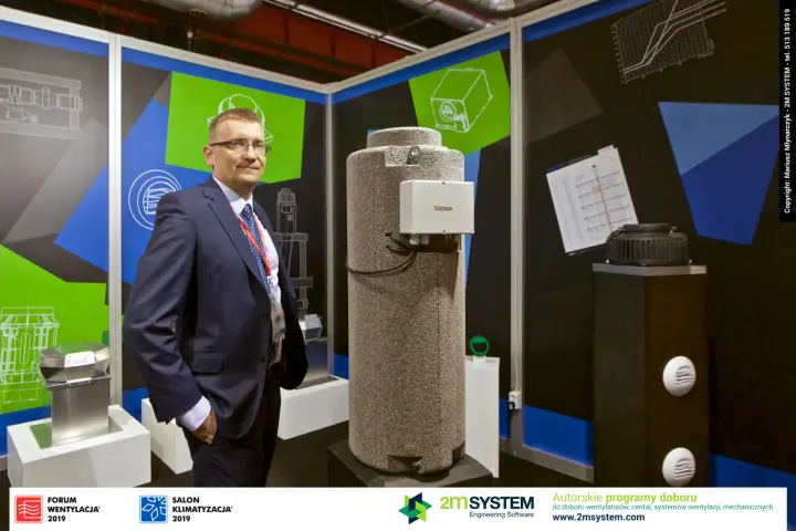 Chimney fan column with Harmann control box and roof fan display at Forum Wentylacja 2019