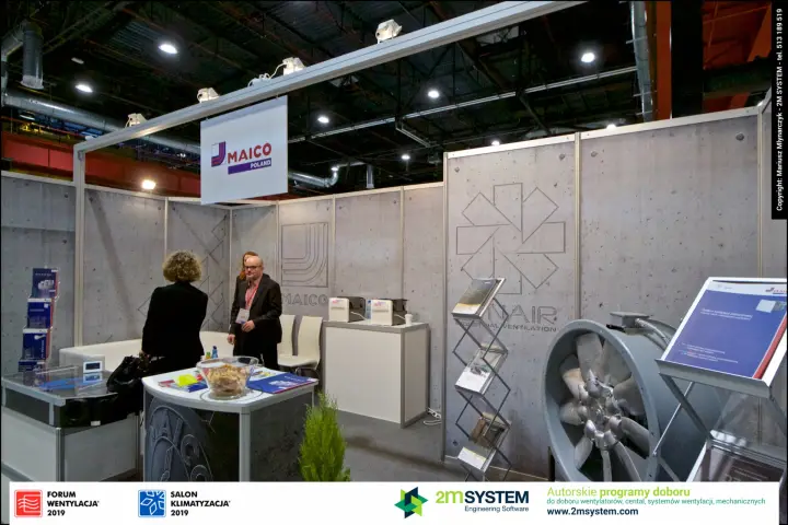 Dynair axial fan in front of the Maico Poland stand walls at Forum Wentylacja 2019