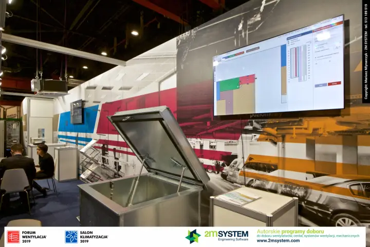 Fläkt Group smoke hatch, design software screen and suspended cassette unit at Forum Wentylacja 2019