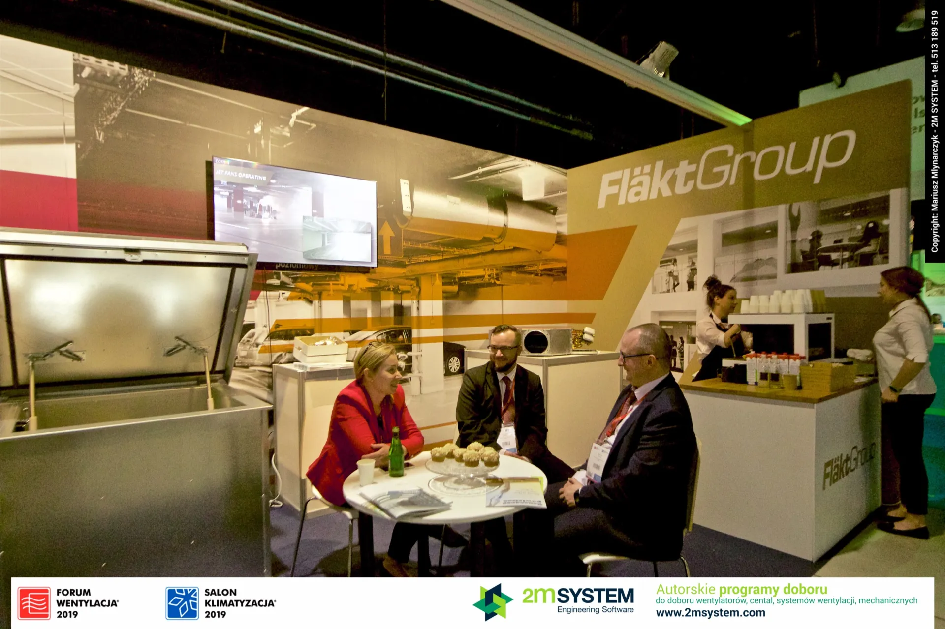 Fläkt Group stand with open stainless unit and coffee bar at Forum Wentylacja 2019