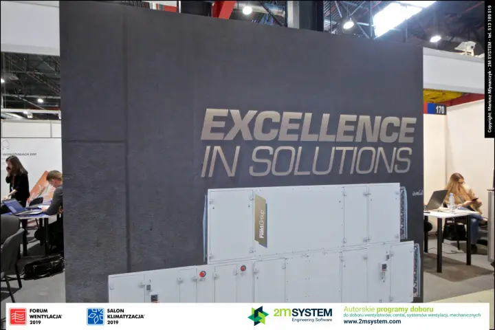 Fläkt Group wall with Excellence in Solutions slogan and AHU front