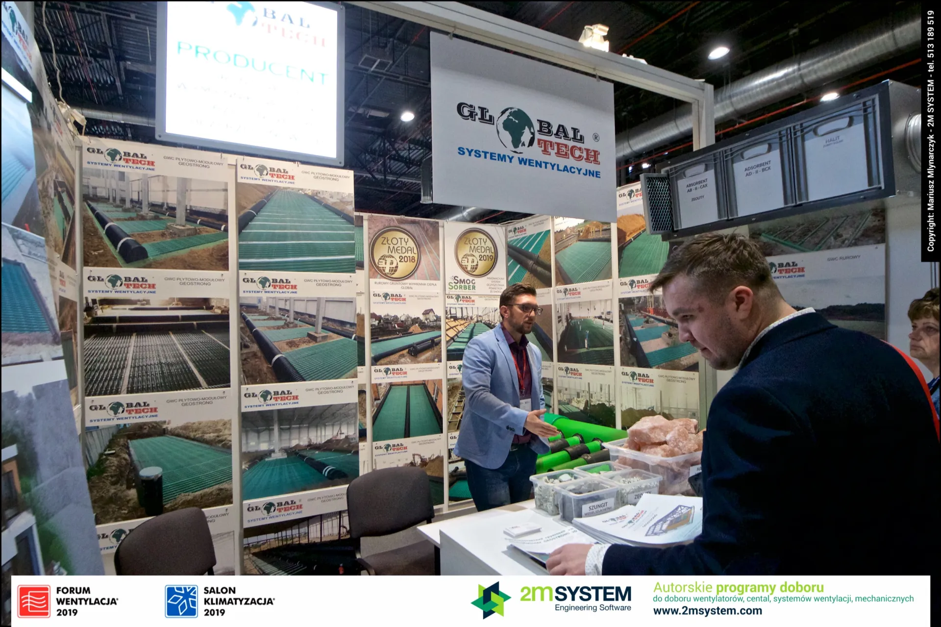 Global Tech stand with GWC ground heat exchanger photos and gold medals at Forum Wentylacja 2019