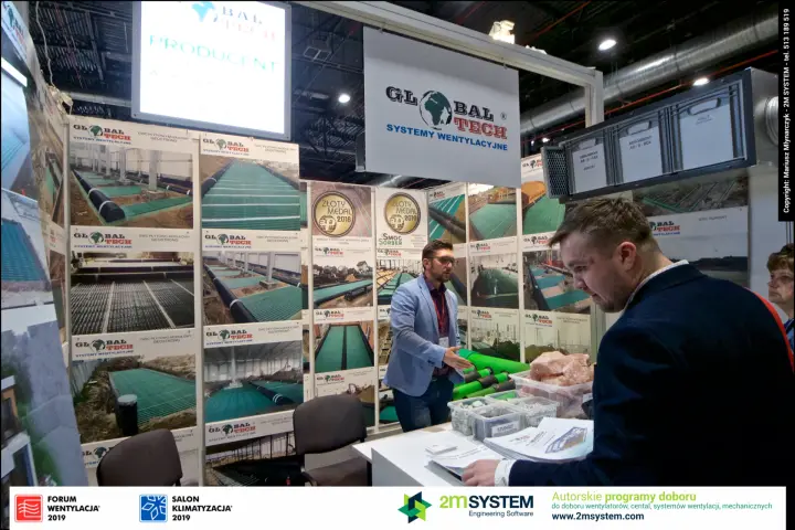 Global Tech stand with GWC ground heat exchanger photos and gold medals at Forum Wentylacja 2019