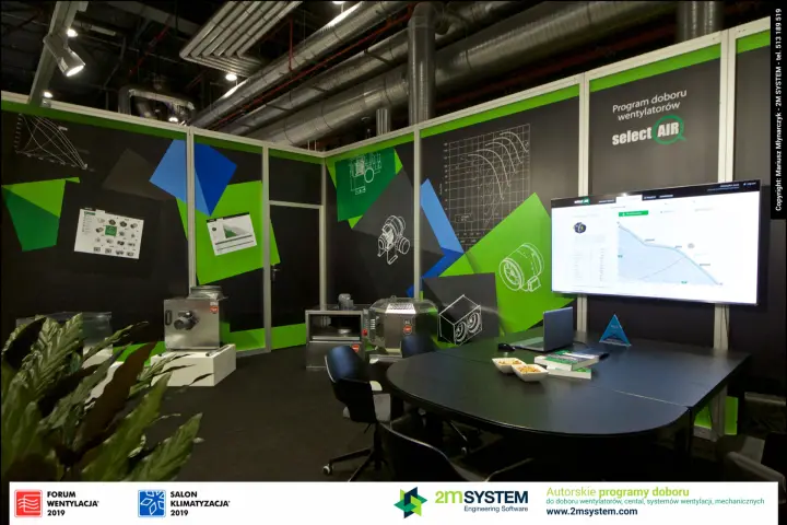 Harmann corner with fan selection display and product plinths at Forum Wentylacja 2019