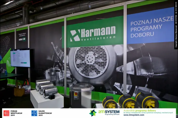 Harmann Ventilatoren wall with inline duct fans and roof fan at Forum Wentylacja 2019