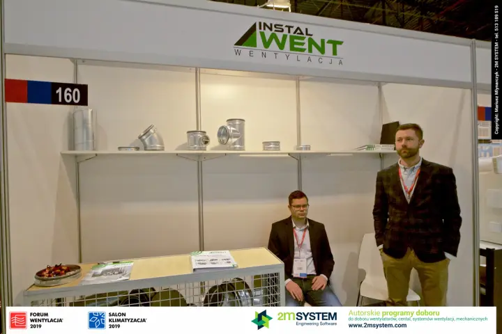 Instal-Went stand 160 with galvanised spiral duct fittings on a shelf at Forum Wentylacja 2019