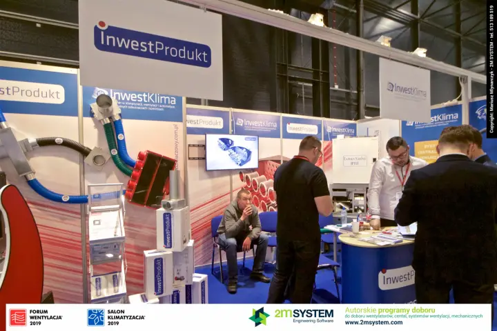 Inwest Produkt flexible ducts and plenum box on the stand wall at Forum Wentylacja 2019