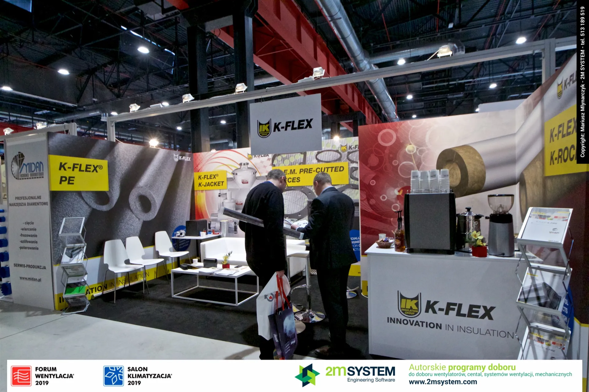 K-Flex stand with PE pipe insulation graphics and coffee bar counter at Forum Wentylacja 2019