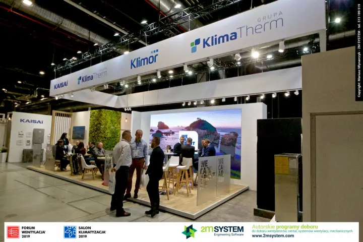 Klima-Therm group stand with Klimor and Kaisai brands on the fascia at Forum Wentylacja 2019