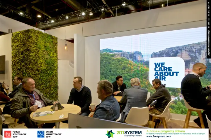 Klima-Therm meeting area between moss wall and rock-landscape LED screen