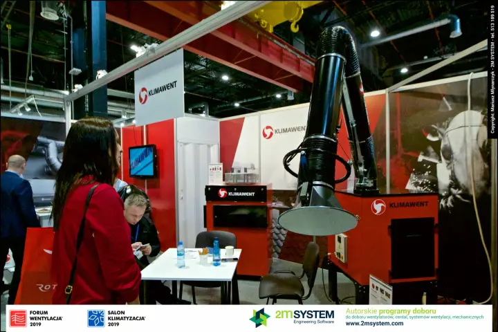 Klimawent filter unit with articulated welding fume extraction arm at Forum Wentylacja 2019