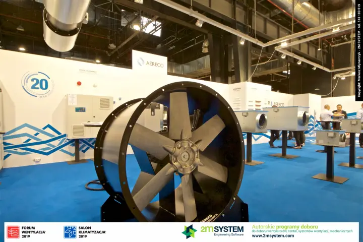 Large Aereco axial fan in front of the anniversary stand at Forum Wentylacja 2019