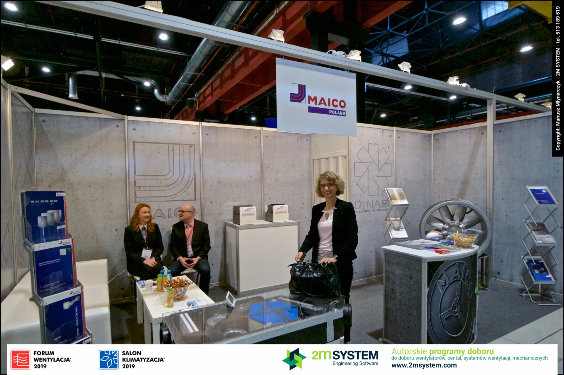 Maico Poland team with ventilation unit brochures and axial fan at Forum Wentylacja 2019