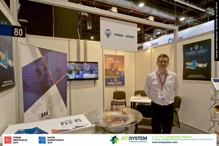 Nyborg-Mawent shell-scheme stand 80 with industrial fan posters at Forum Wentylacja 2019