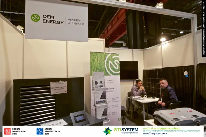 OEM Energy stand with OEM Term heat pump, solar panels and Fronius inverters at Forum Wentylacja 2019