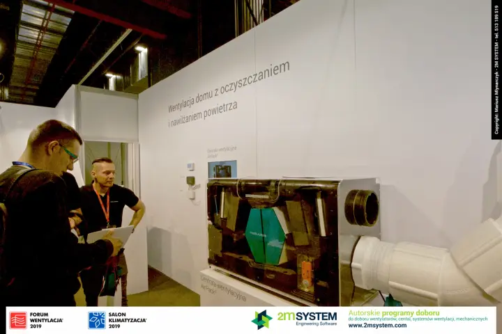 Open Thesslagreen AirPack4 unit showing its hexagonal heat exchanger at Forum Wentylacja 2019