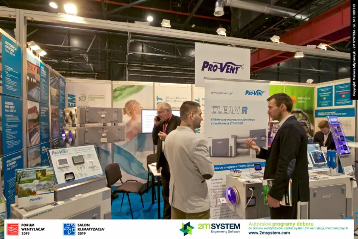 Pro-Vent stand with Clean R air purifier roll-up and stacked recuperators at Forum Wentylacja 2019