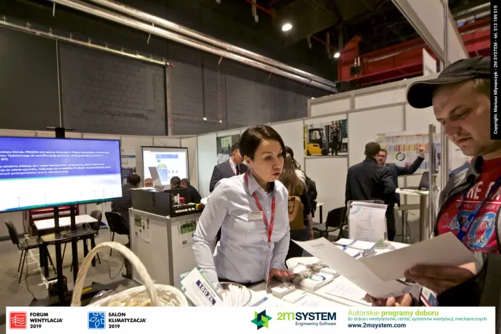 Prozon counter with brochures and certification information screen at Forum Wentylacja 2019