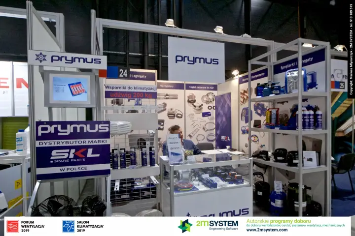 Prymus stand 24 with compressors, fans and SKL spare parts at Forum Wentylacja 2019