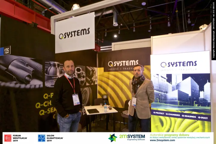 Q Systems stand 135 with Q-Protect and Q-Duct product graphics