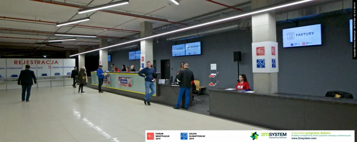 Registration hall with ticket, reception and invoice desks
