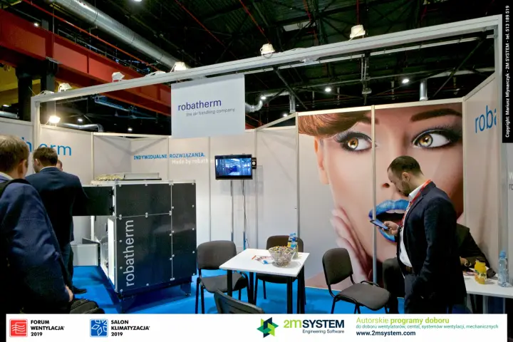 Robatherm air handling unit and large face graphic on stand at Forum Wentylacja 2019