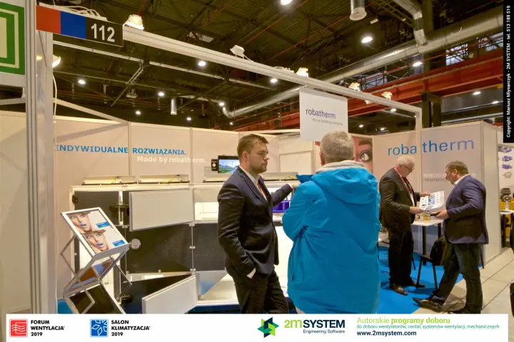 Robatherm stand 112 with an air handling unit shown with open access doors at Forum Wentylacja 2019