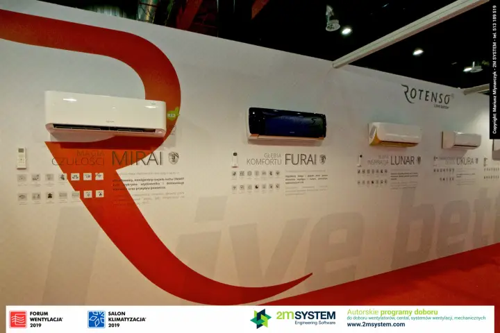 Rotenso wall of split units: MIRAI, FURAI, LUNAR and UKURA at Forum Wentylacja 2019