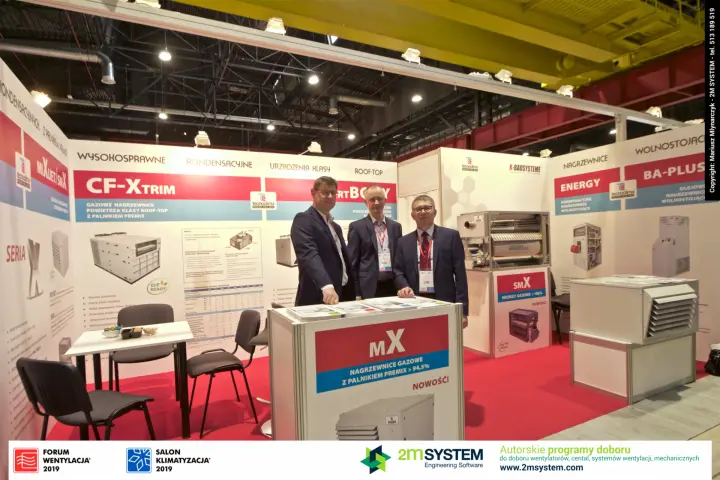 Tecnoclima stand with mX gas heaters and smX modules on red carpet