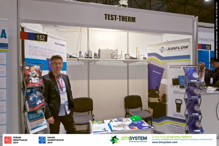 Test-Therm stand 152 with TSI Airflow instruments roll-up and meters at Forum Wentylacja 2019