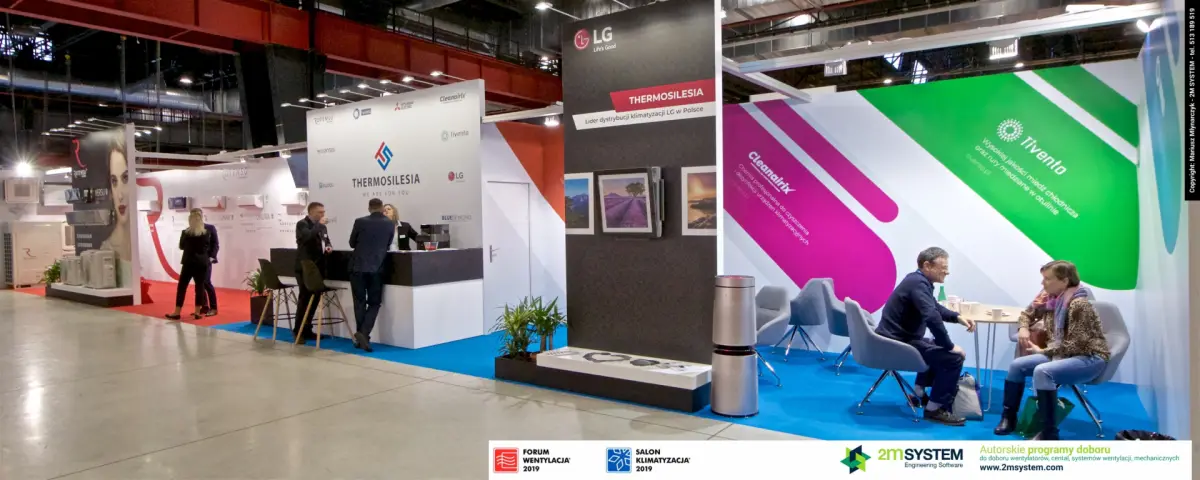 Thermosilesia stand with LG panel and Tivento lounge wall at Forum Wentylacja 2019