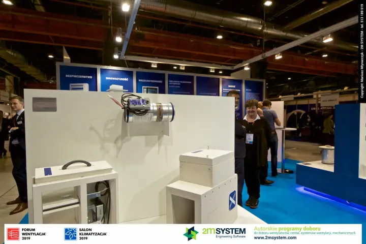 Trox fire dampers mounted in white fire-board sections at Forum Wentylacja 2019