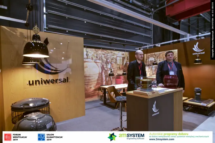 Uniwersal stand with chimney fans and wine-cellar murals at Forum Wentylacja 2019