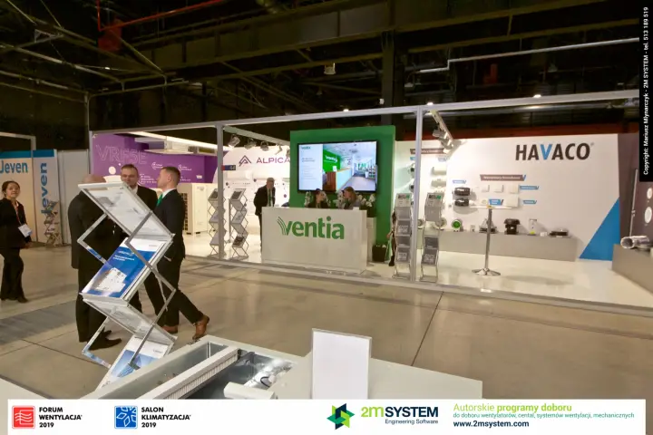 Ventia stand with Alpicair VRF and Havaco fan walls across the aisle at Forum Wentylacja 2019