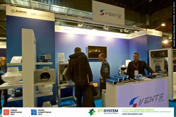 Vents stand with inline duct fans on a shelving column at Forum Wentylacja 2019