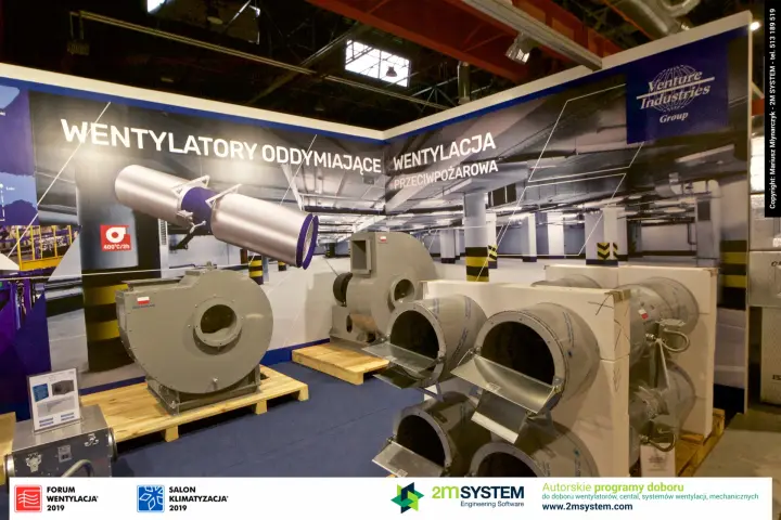 Venture Industries fire ventilation corner with centrifugal and axial smoke fans at Forum Wentylacja 2019