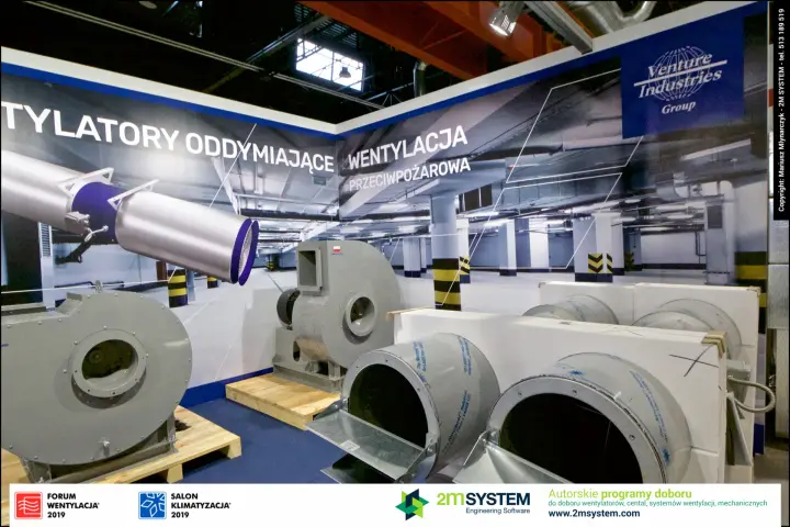 Venture Industries smoke exhaust fan display under "Wentylacja przeciwpożarowa" at Forum Wentylacja 2019