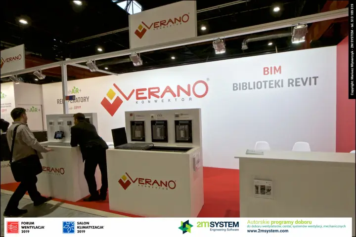 Verano Konwektor stand with trench convectors and BIM Revit message at Forum Wentylacja 2019