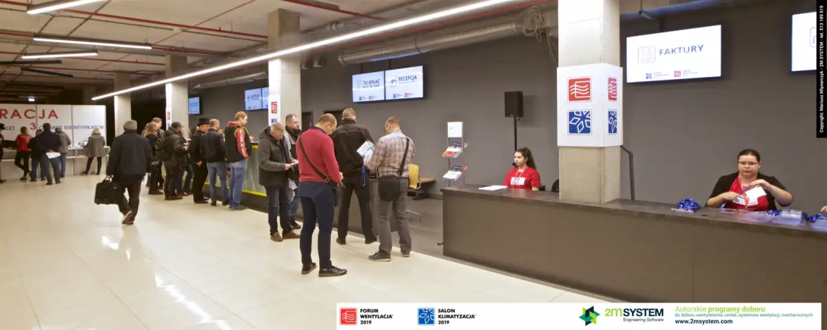 Visitor registration desks with ticket and invoice counters