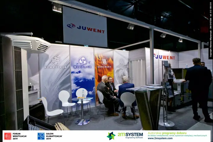 Wider view of Juwent stand with heater unit and air handling unit at Forum Wentylacja 2019